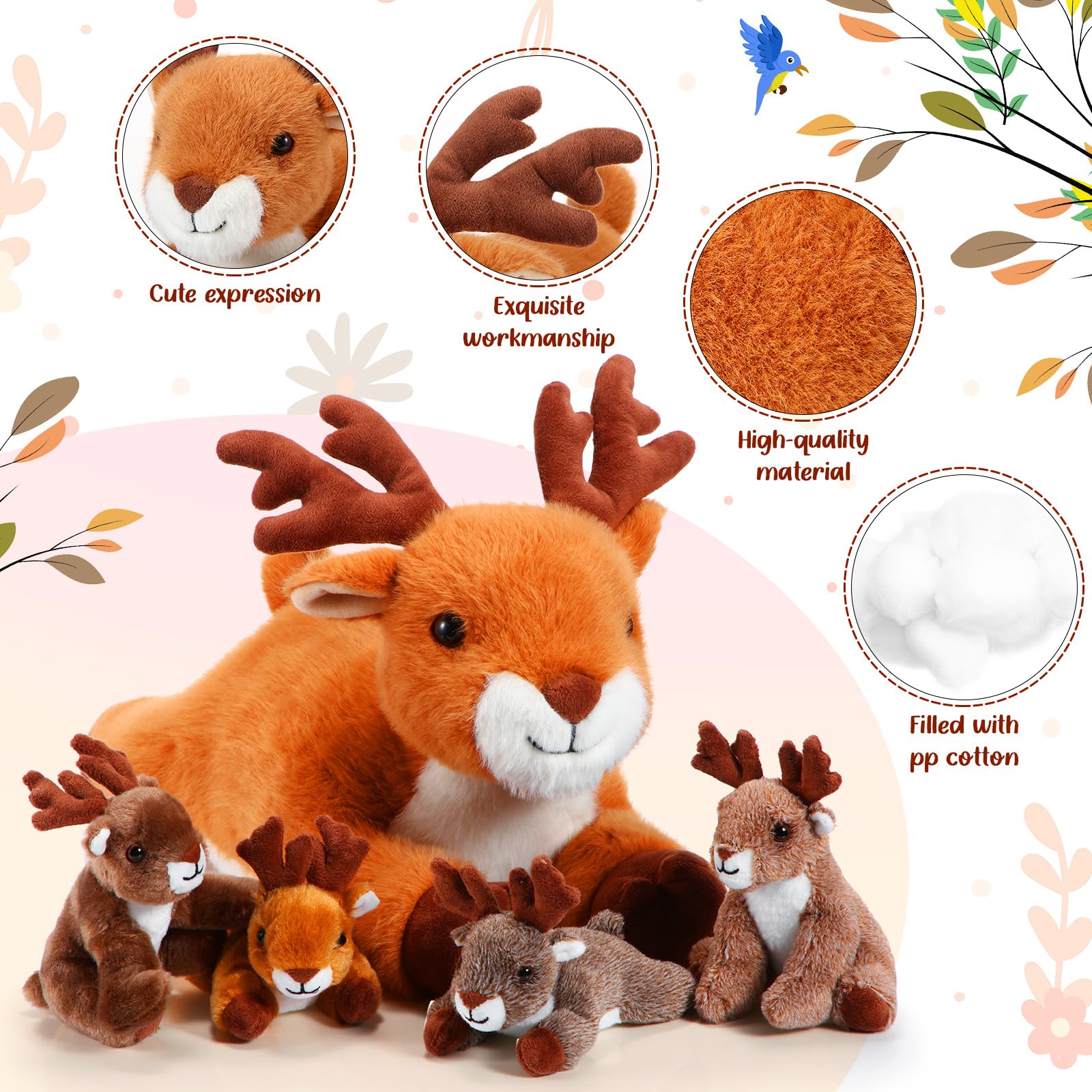Poen Plush Deer fawn 2 sitting, soft and safe for children during storytelling.