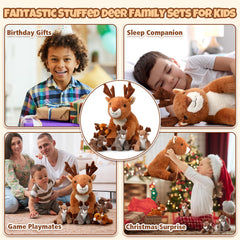 Poen plush deer mother with tummy zipper open to reveal cubs.