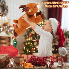 Poen Plush Deer mother zipper belly, opens to reveal four fawns for interactive storytelling.
