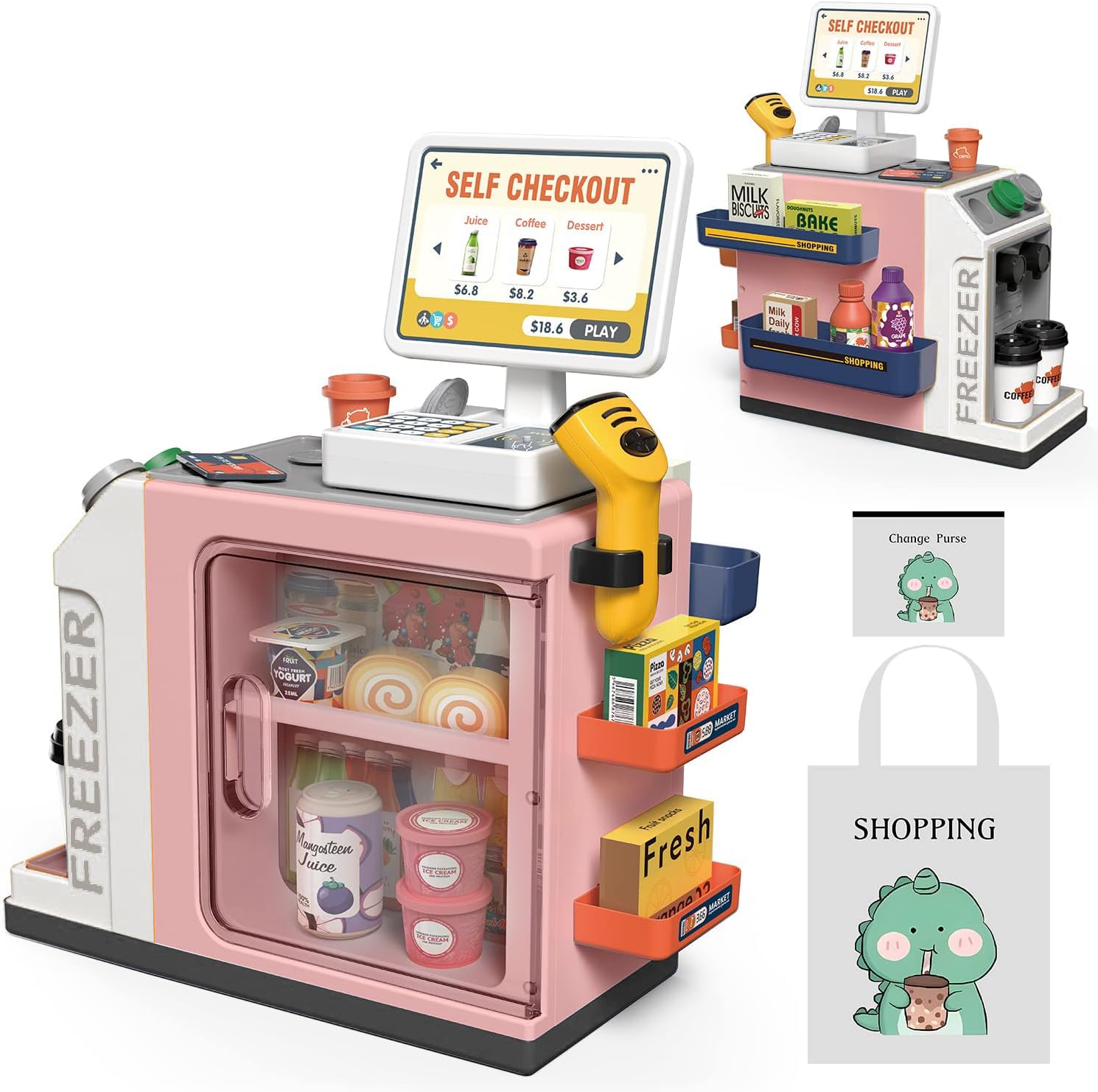 POFJOEQ cash register coffee feature enhances imaginative play.