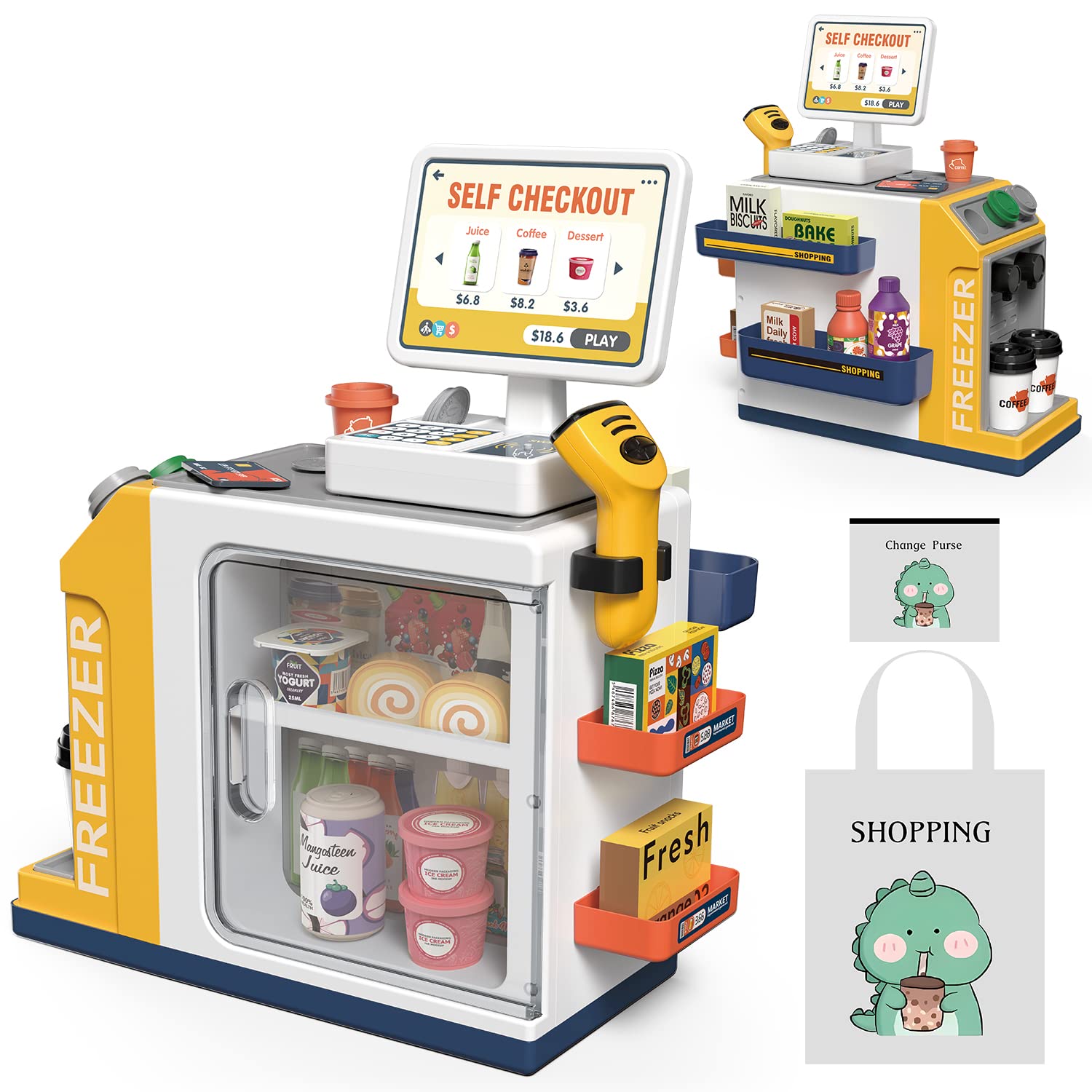 POFJOEQ cash register playset with checkout counter for imaginative store scenes.