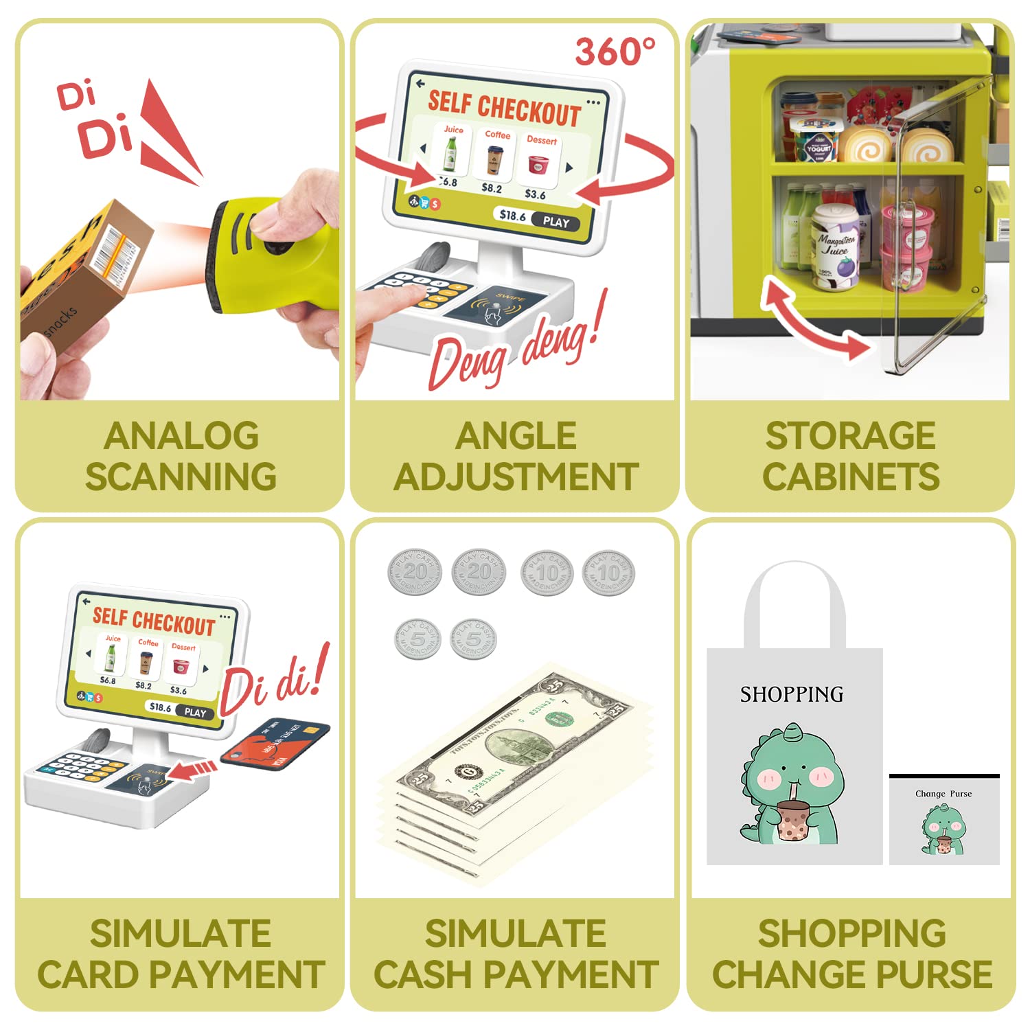 POFJOEQ cash register playset food and beverages for pretend shopping scenes