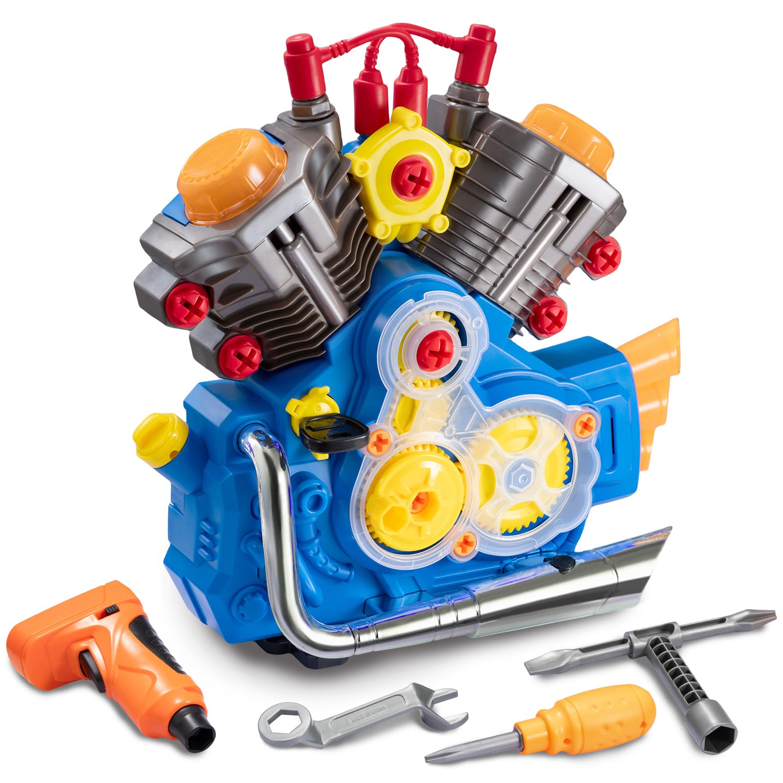 POFJOEQ engine-building kit front view, inviting hands-on mechanical exploration.