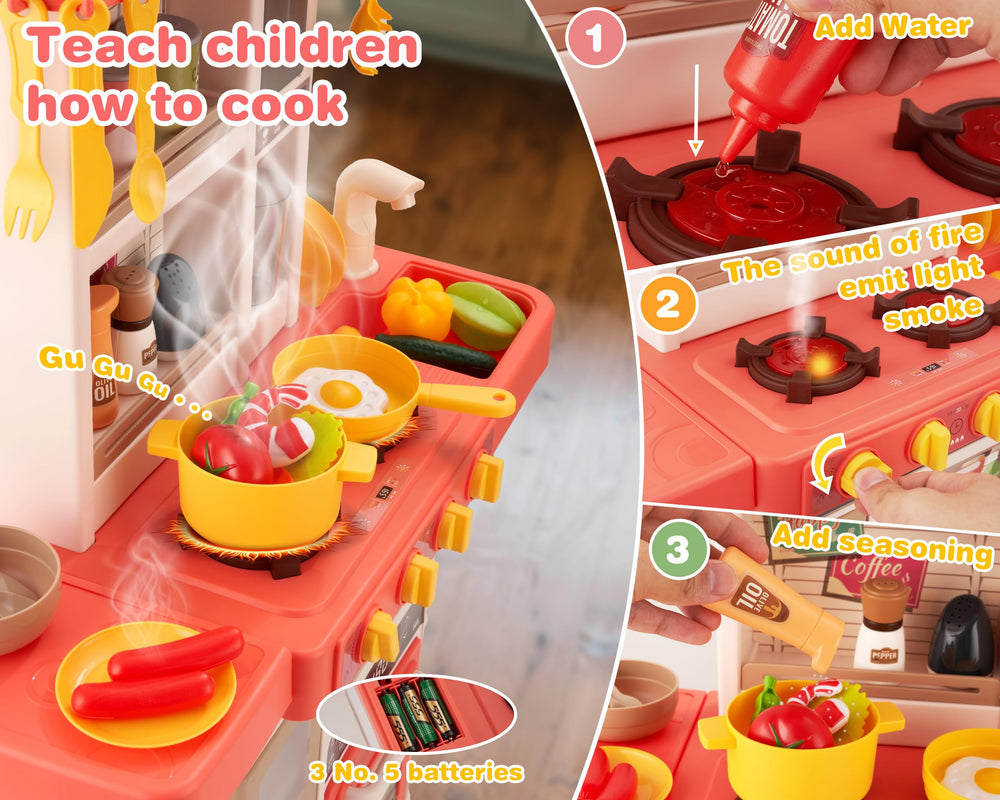 POFJOEQ Kids Kitchen Play Set spray bottle creates playful water spray moments.