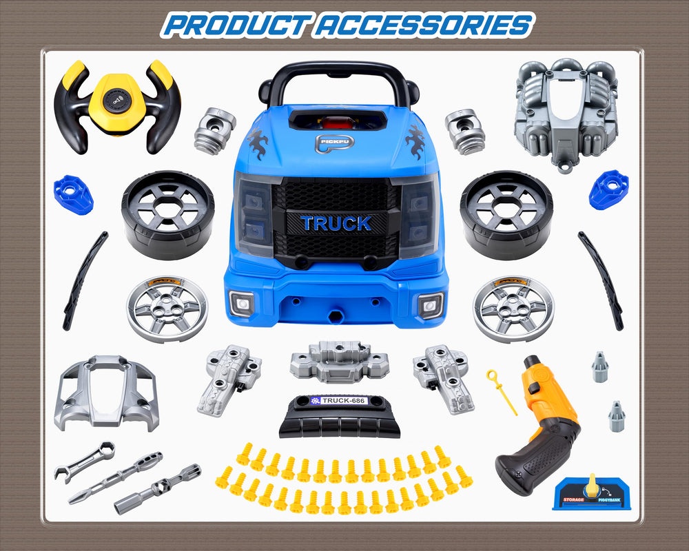 POFJOEQ truck engine toy with integrated storage for organized parts