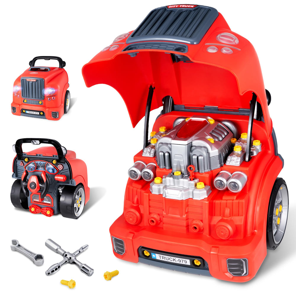 POFJOEQ truck engine toy with removable parts for imaginative repair play.
