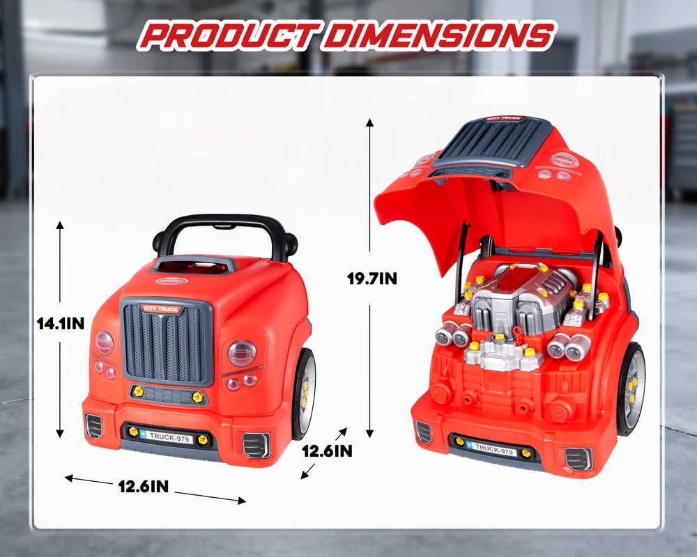 POFJOEQ engine toy includes storage space for accessories.