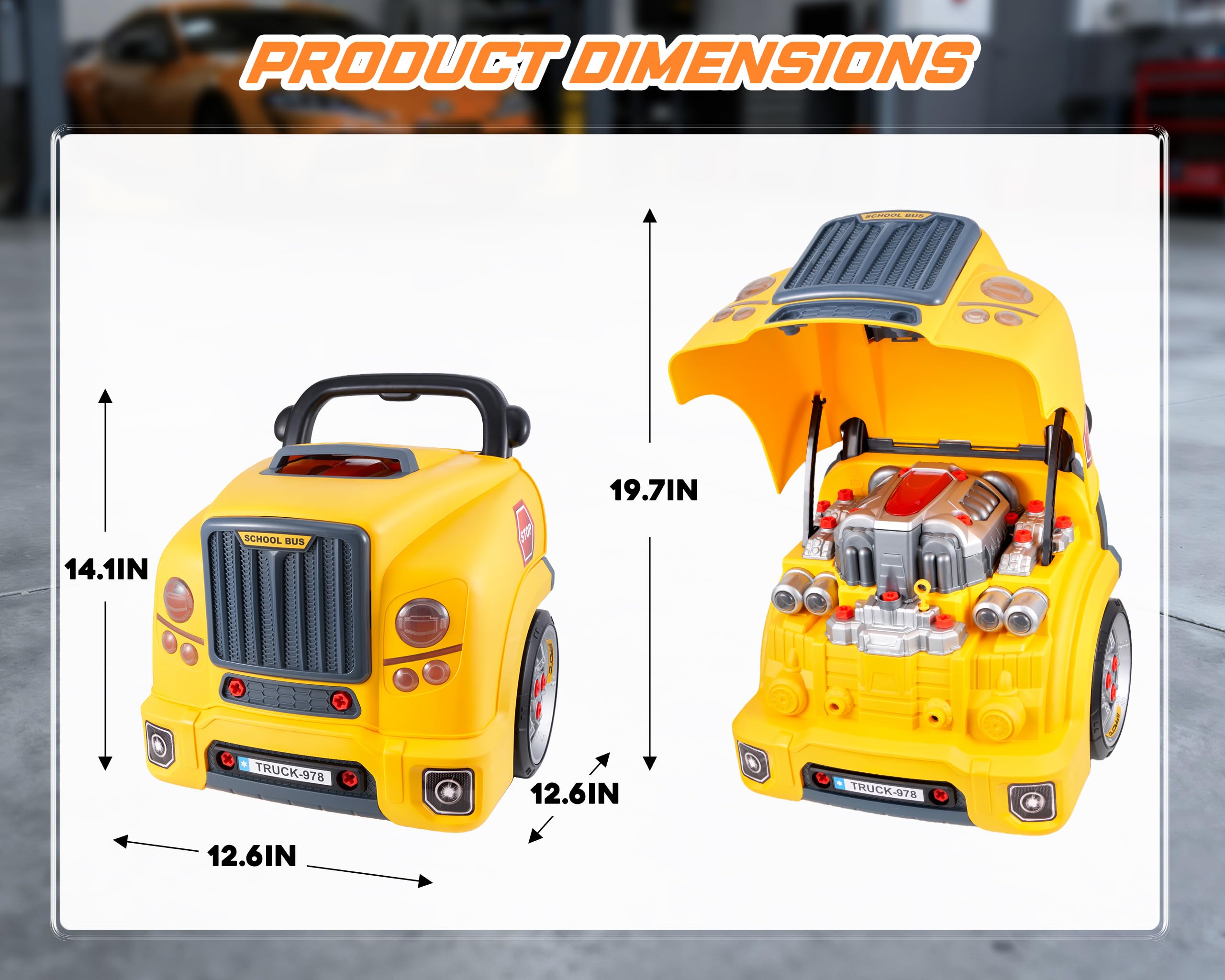 pofjoeq truck engine toy showing wheels removal for maintenance practice