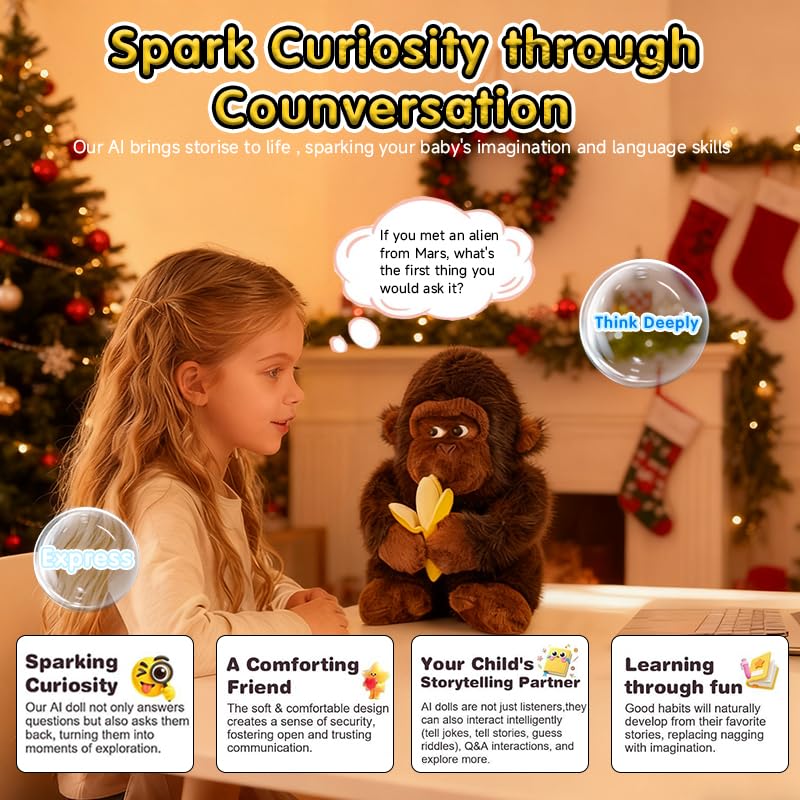 POHAHA AI Talking Gorilla plush texture close-up highlights soft, huggable design.
