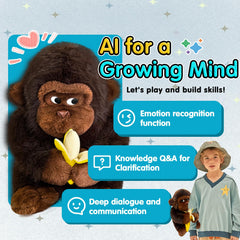 POHAHA AI Talking Gorilla senior-friendly companion sits beside a sofa.