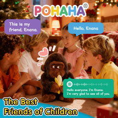 POHAHA AI Talking Gorilla shown in a child's arms during storytime.