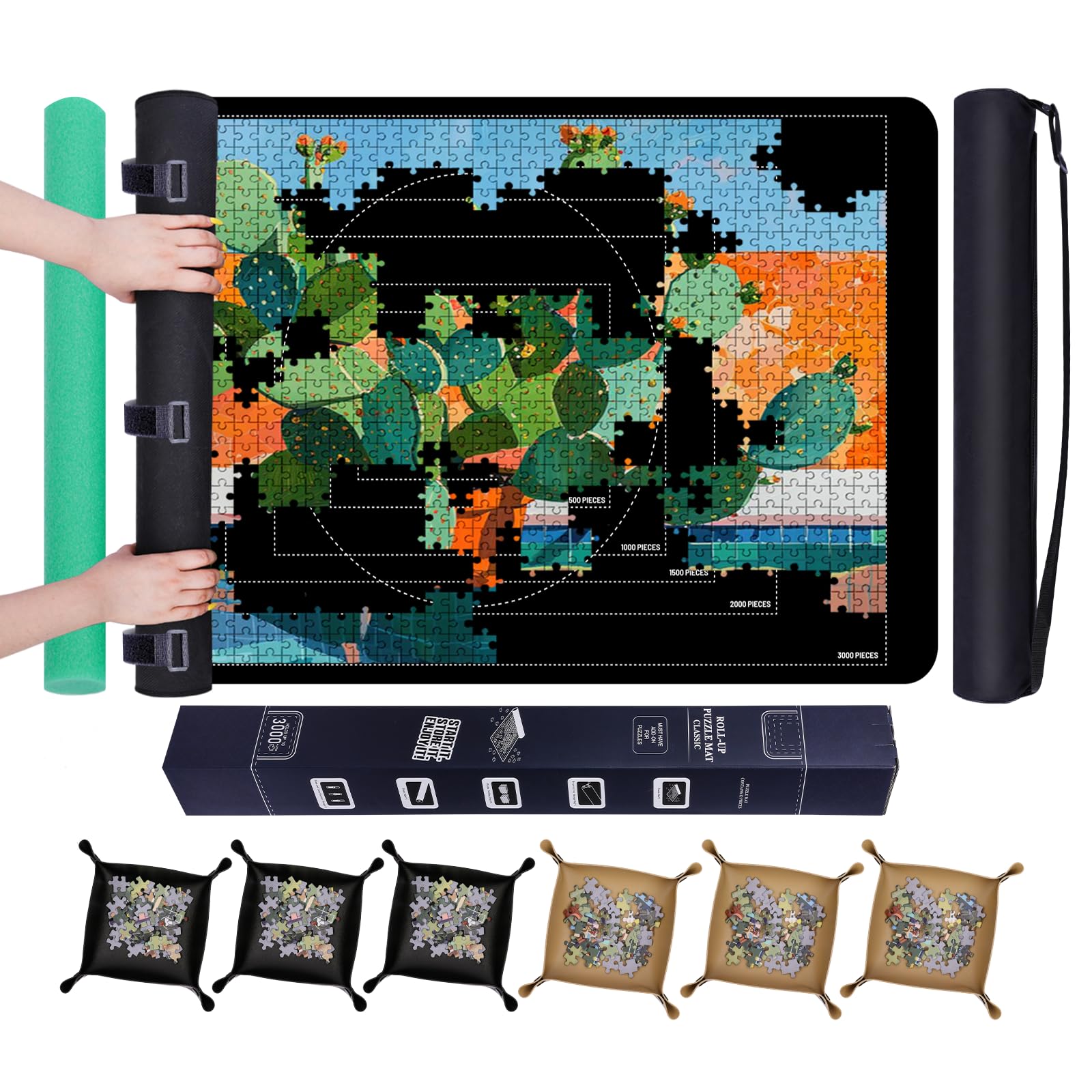 Pohxev jigsaw puzzle mat roll up shows portable workspace for large puzzles
