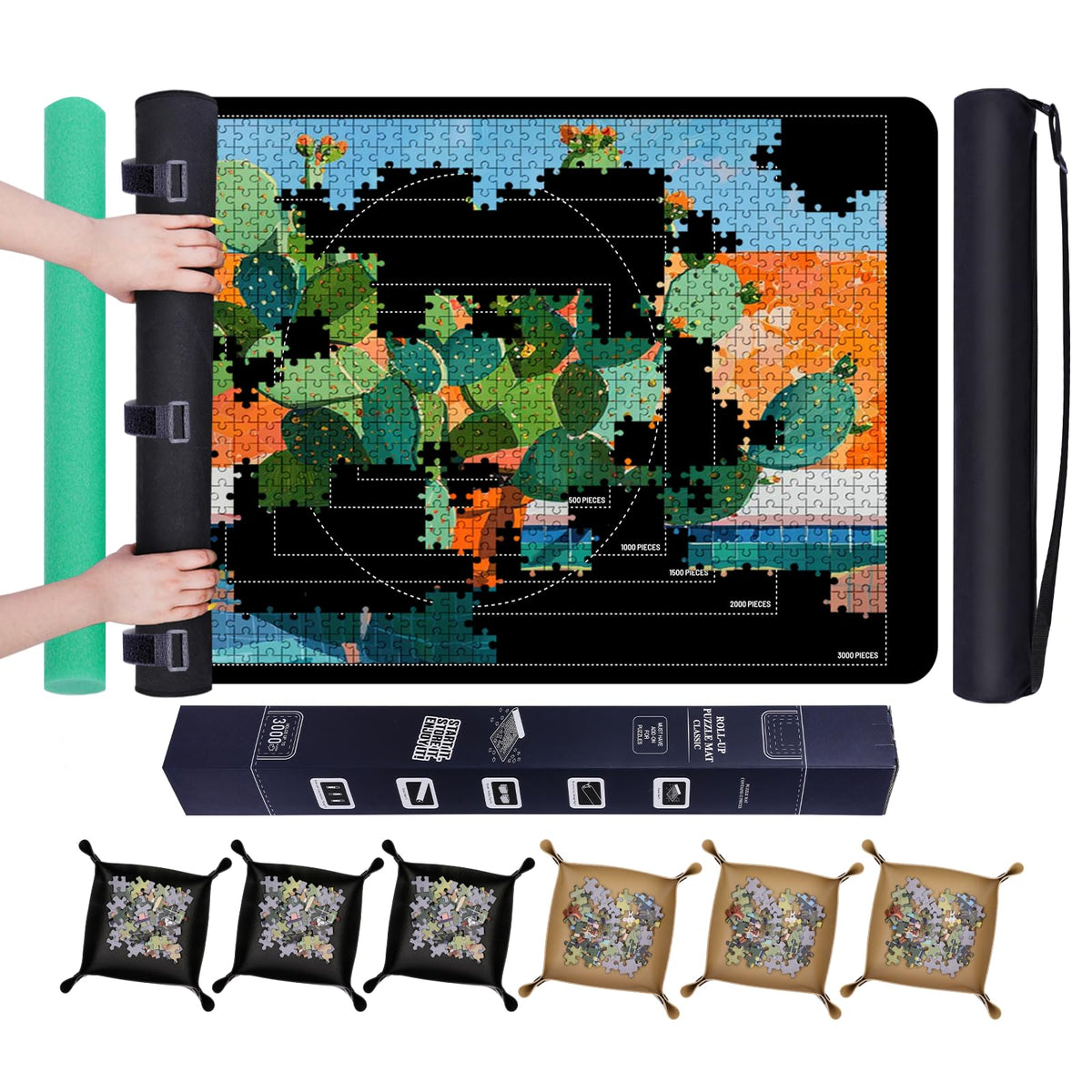 Pohxev jigsaw puzzle mat roll up shows portable workspace for large puzzles