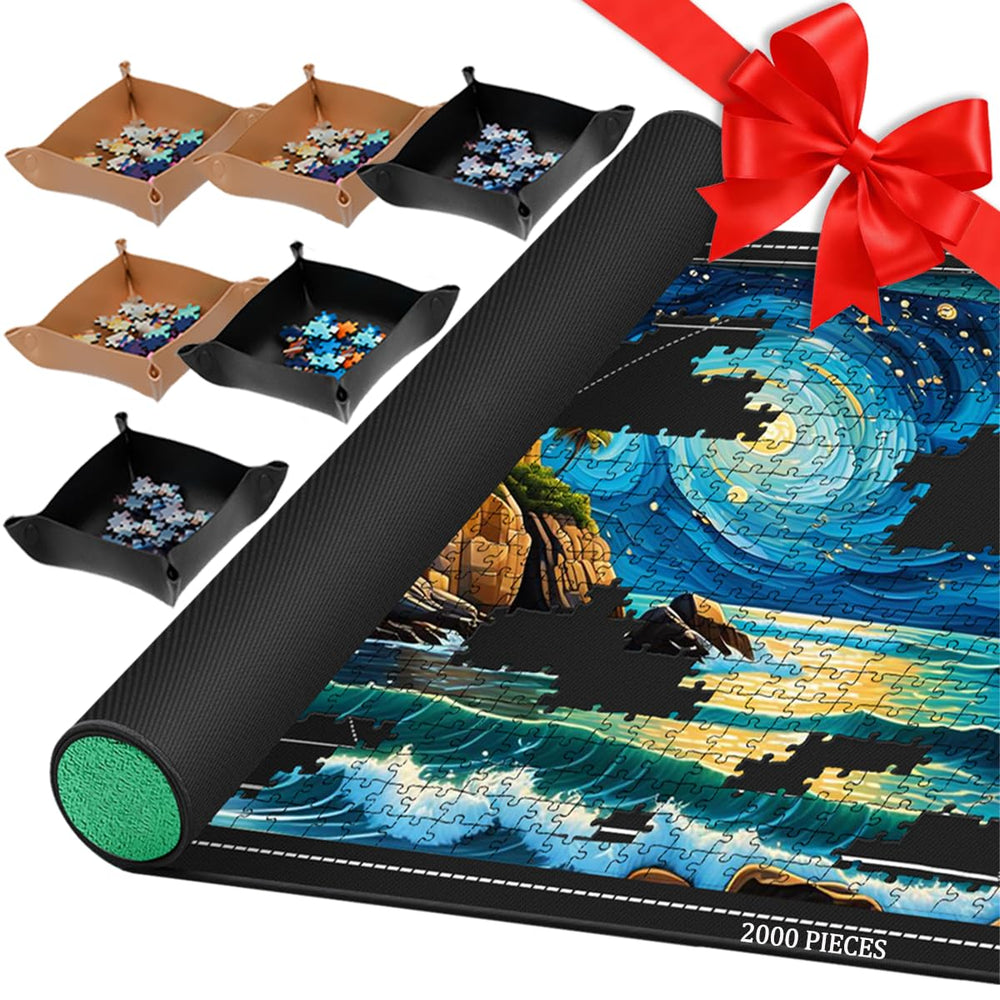 Pohxev puzzle mat roll-up with six trays and a bottom for stable puzzle work