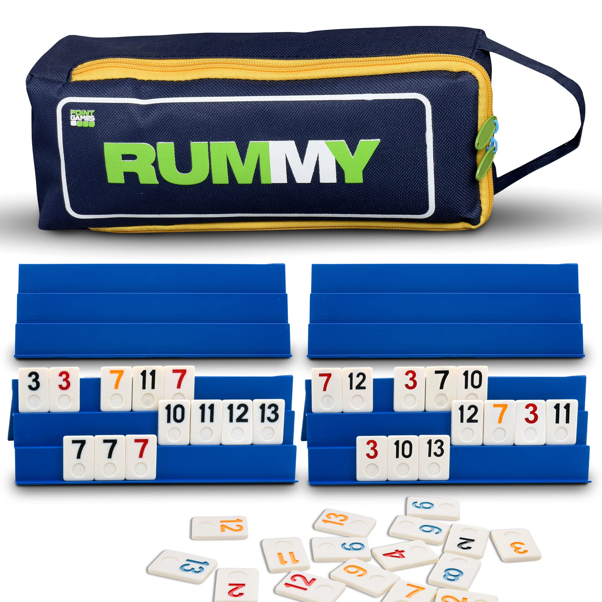 Point Games Classic Rummy Cube tiles laid out for quick setup and clear visibility.