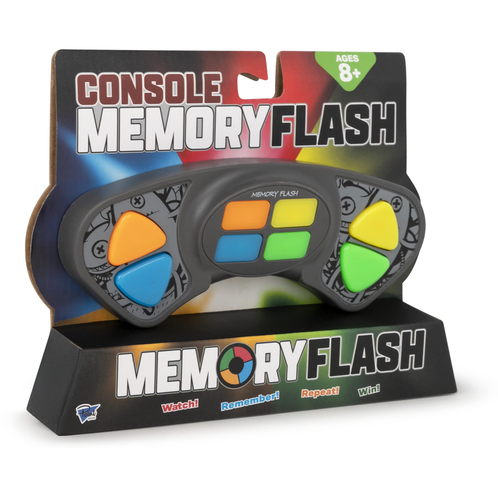 Point Games Memory Flash handheld design shows compact grip for kids on the go.