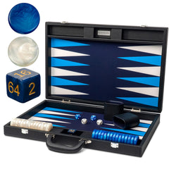 Pointworks backgammon 19-inch board in black blue leather finish for stylish play