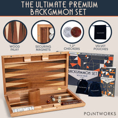 Pointworks backgammon board open view with pieces ready for a home game.