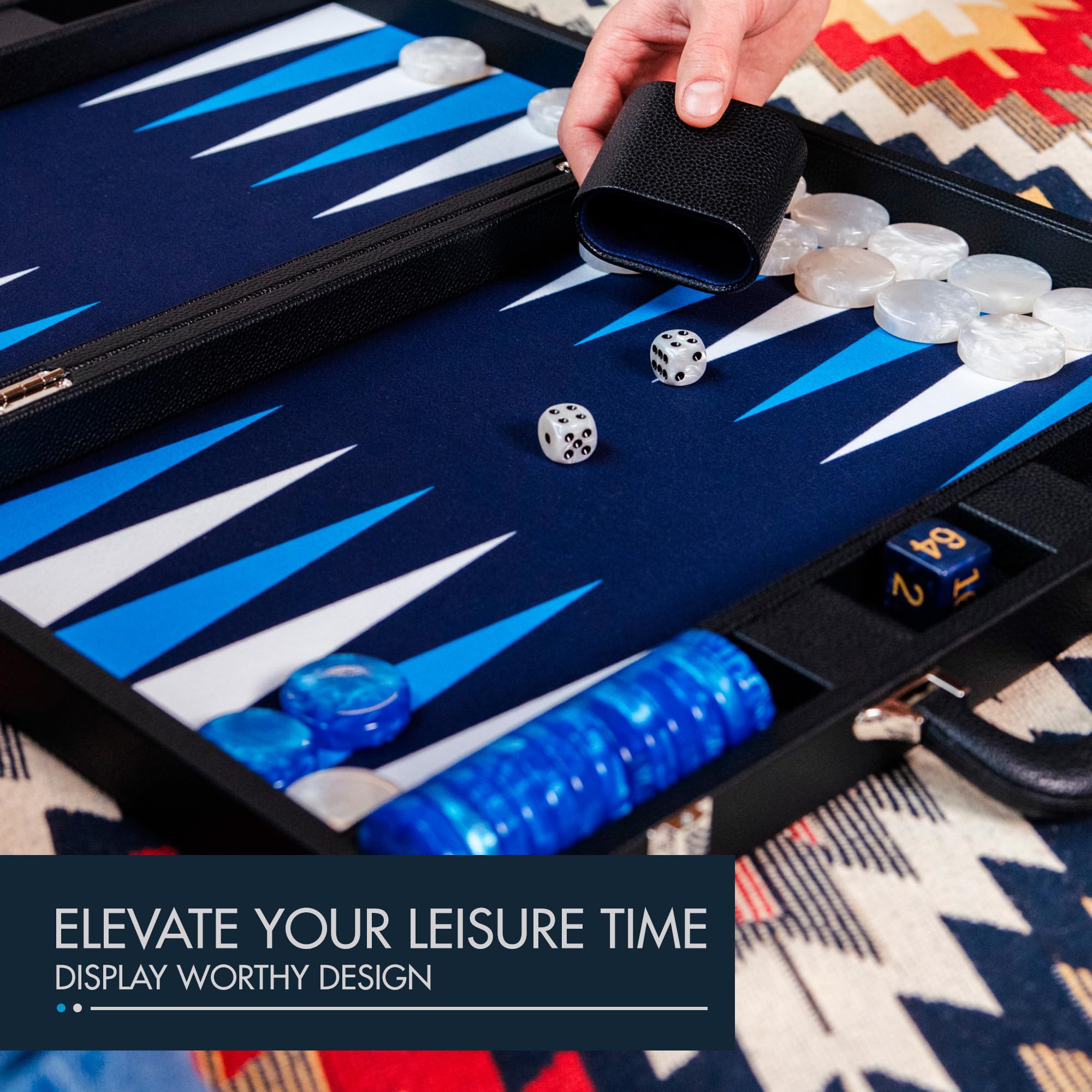 Pointworks backgammon rolled edges and chrome clasps showcasing premium travel design