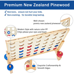 Pointyard giant 4-in-a-row chips in red and blue for competitive rounds.