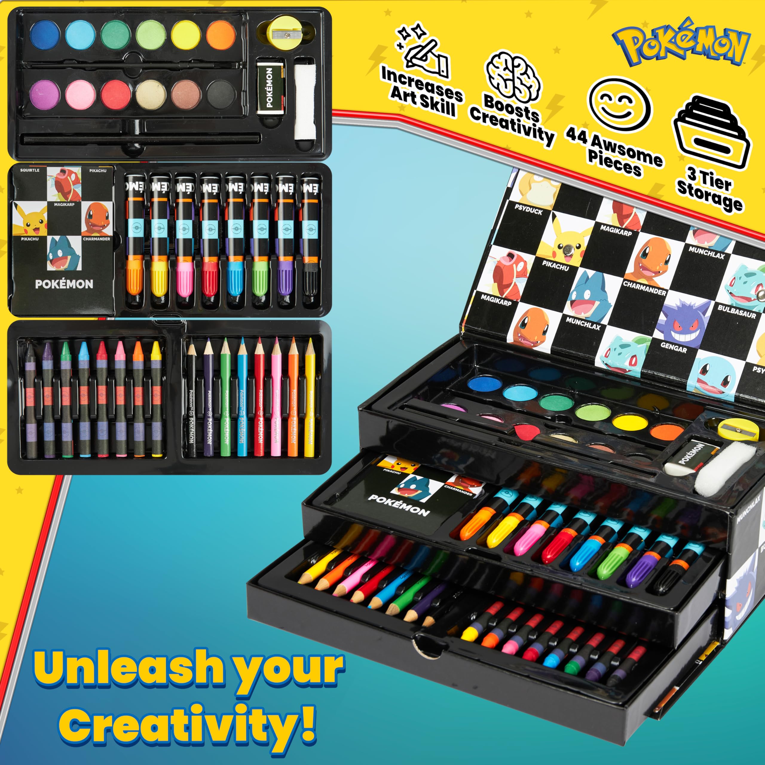 Pokémon art set travel-friendly kit ideal for school or on-the-go creativity.