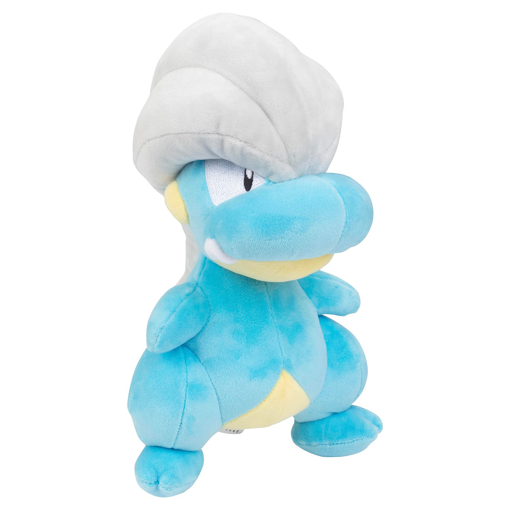 Pokémon Bagon 8-Inch Plush on backpack, ideal travel buddy.