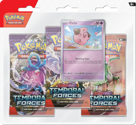 Pokémon Cards SV5 blister pack with Cleffa promo and three booster packs.