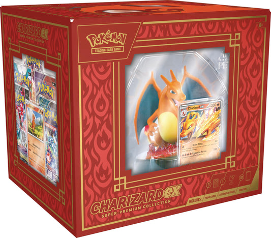Pokemon Charizard ex foil promo card shines for collectors on display.