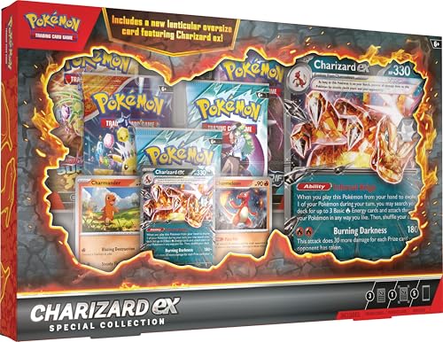 Pokemon Charizard ex foil card shows dynamic battle-ready artwork.