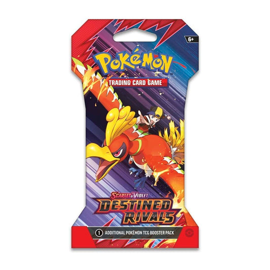 Pokémon Destined Rivals booster pack back displays card distribution.