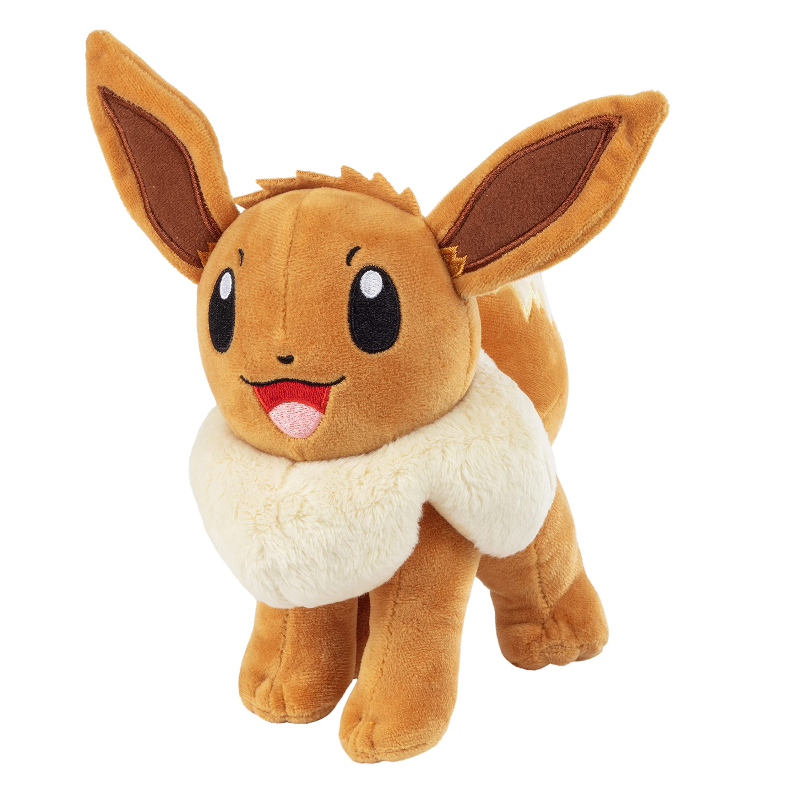 Pokémon Eevee plush close-up shows fluffy fur detail for tactile softness.