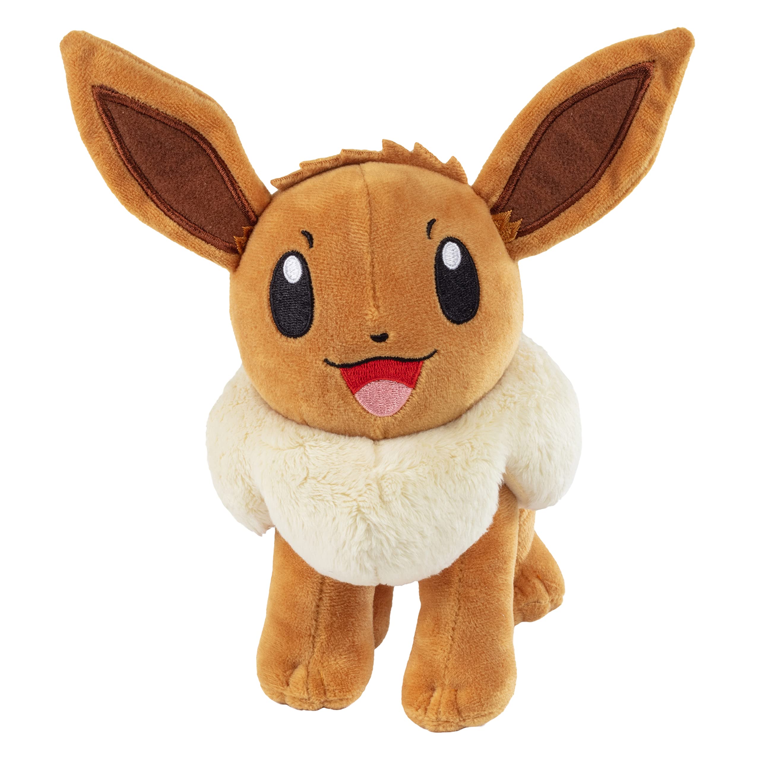 Pokémon Eevee plush in a hugging pose emphasizes portability for travel.