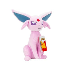 Espeon plush close-up showing authentic stitching for collectors.