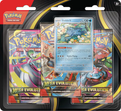 Pokémon Golduck Mega Evolution Three-Booster Blister with high-potential cards for battles and collection.