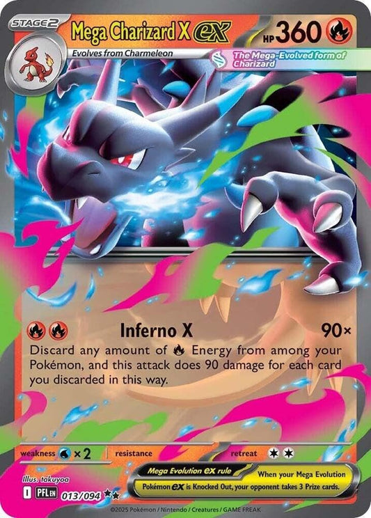Pokemon Mega Charizard X ex card with Phantasmal Flames foil, a striking collectable for fans