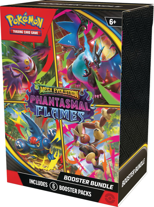 Pokémon Mega Evolution—Phantasmal Flames booster pack art and pull potential.