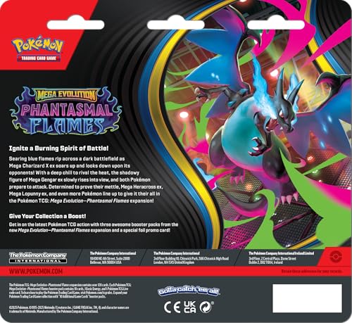 Boosters pack from Pokémon Mega Evolution Phantasmal Flames, enhances card variety for deck building.