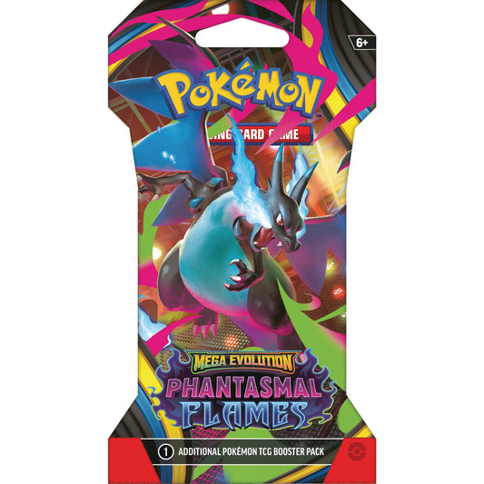 Pokémon Mega Evolution Phantasmal Flames front card features Charizard and Gengar for exciting pulls.