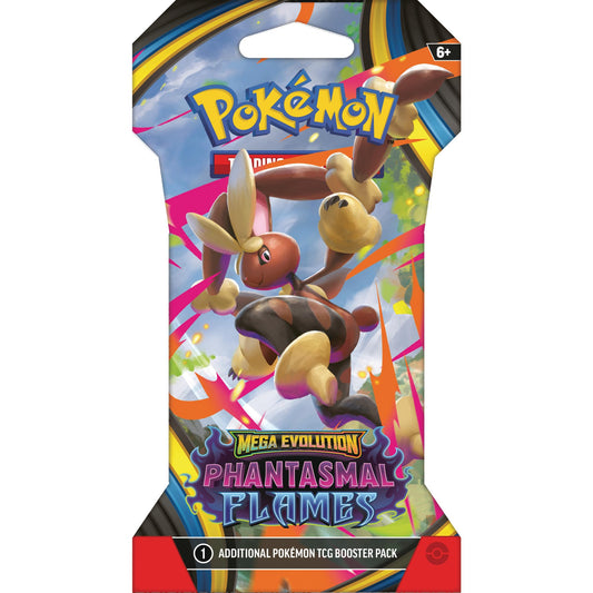 Pokémon Mega Evolution Phantasmal Flames booster pack cover art, ideal for collectors.