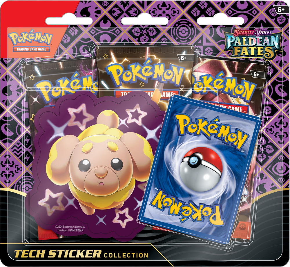 Pokemon Paldea Fates tech sticker on a device display, ideal for quick customization and fan engagement.