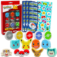 Pokemon Party Favor Set with Pokeball erasers in bright colors for party favors