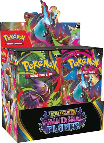 Pokémon Phantasmal Flames boosters lined up for quick pack openings and collecting.