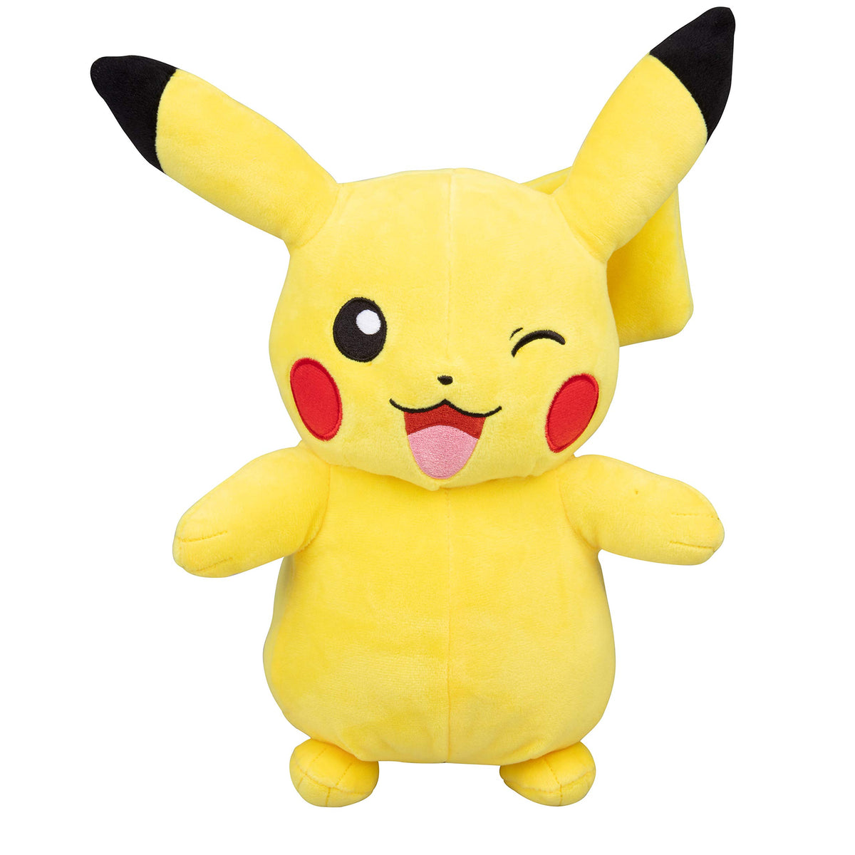 Pokémon Pikachu 12-inch winking plush offers cozy cuddles and nostalgia.