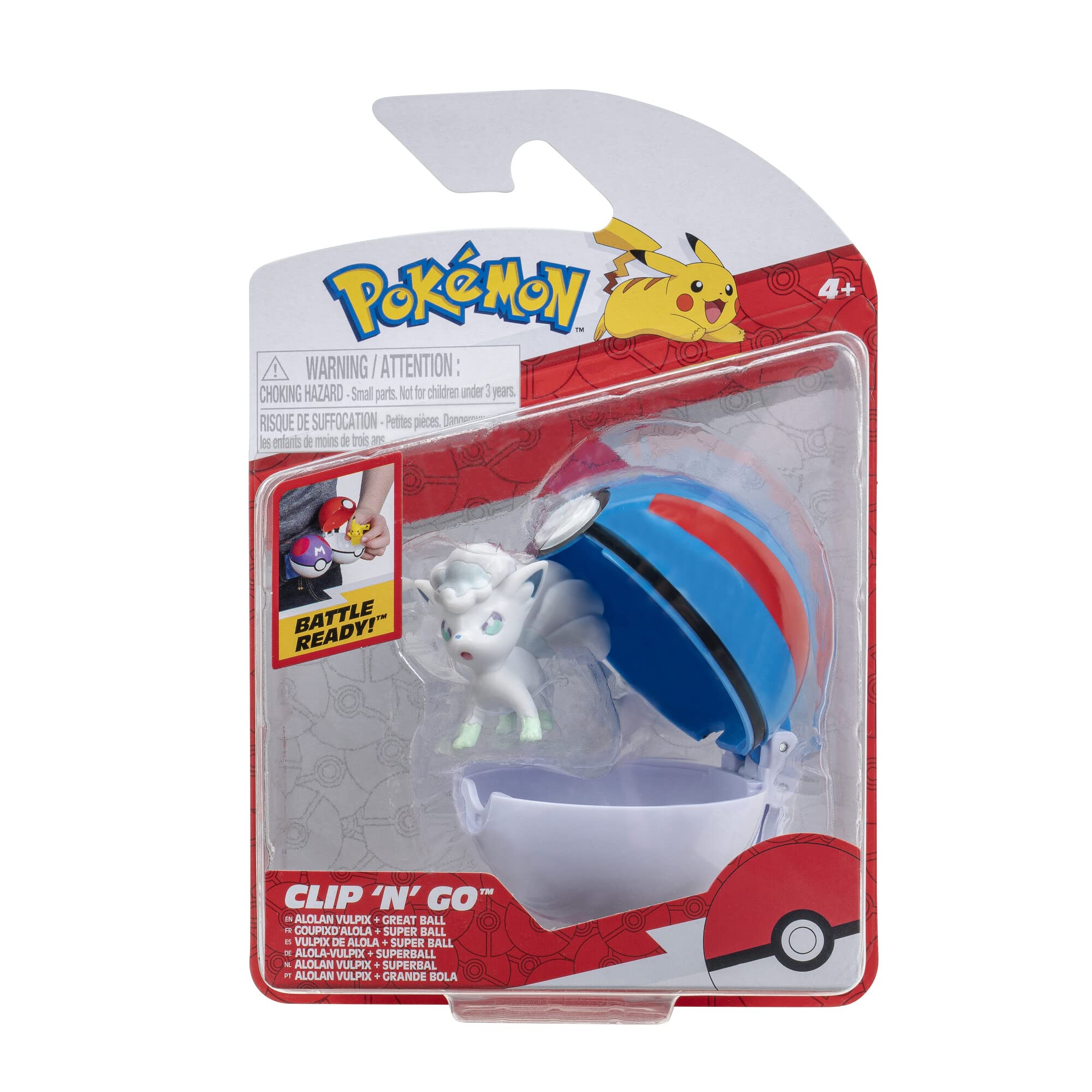 Pokémon PKW3135 Clip 'N' Go ball with Alola Vulpix, ideal for on-the-go battles.