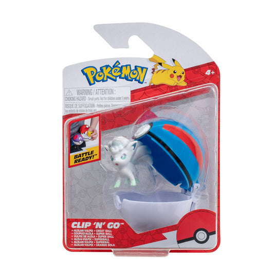 Pokémon PKW3135 Clip 'N' Go ball with Alola Vulpix, ideal for on-the-go battles.