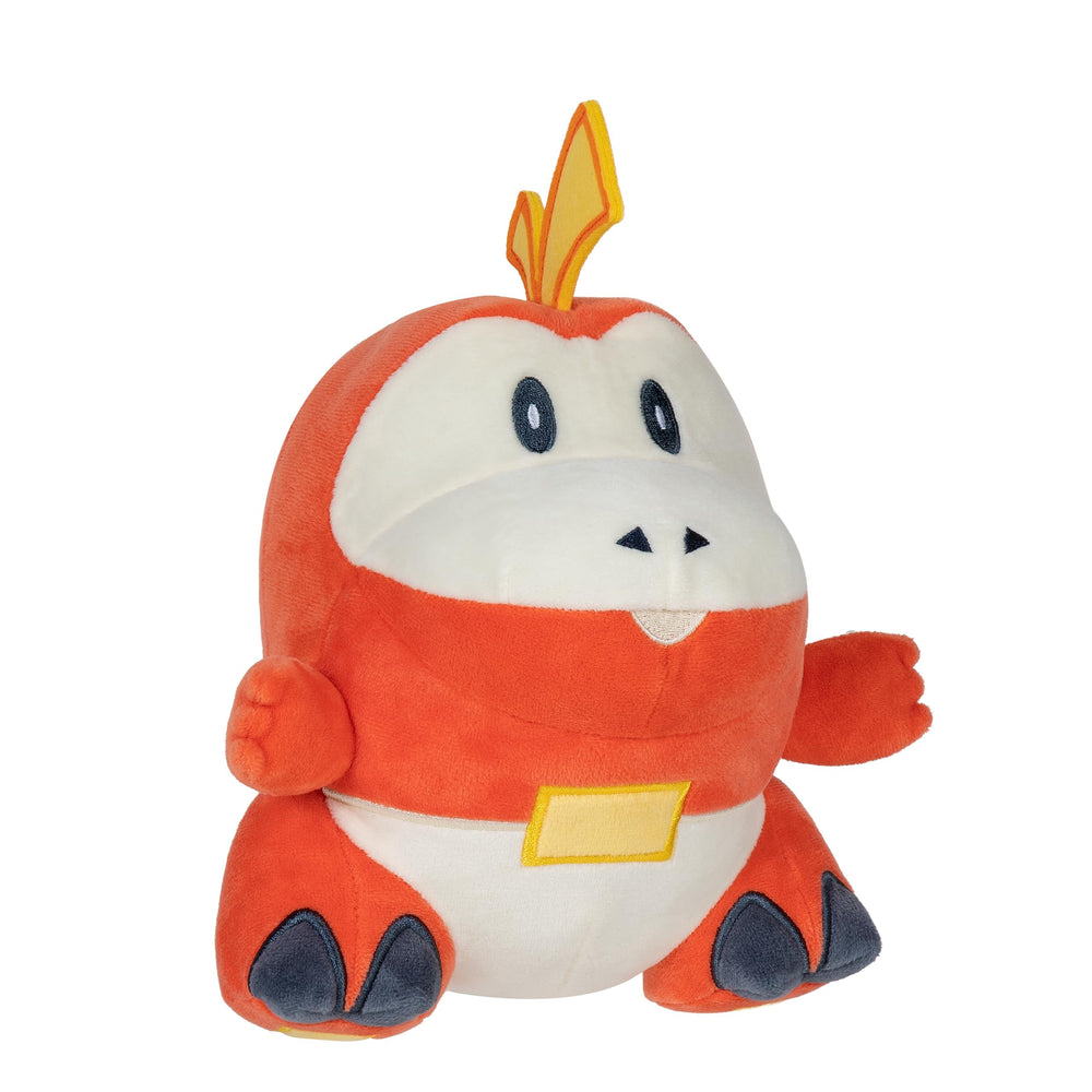 Pokémon PKW3350 Fuecoco plush soft fabric texture, durable cuddle buddy for travel.