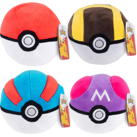 Pokémon Poké Ball Plush 4-Pack with soft, cuddly design for playtime and gifting.