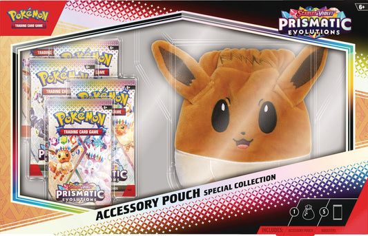 Pokémon Prismatic Evolutions pouch showcases Eevee, perfect for on-the-go mini items.