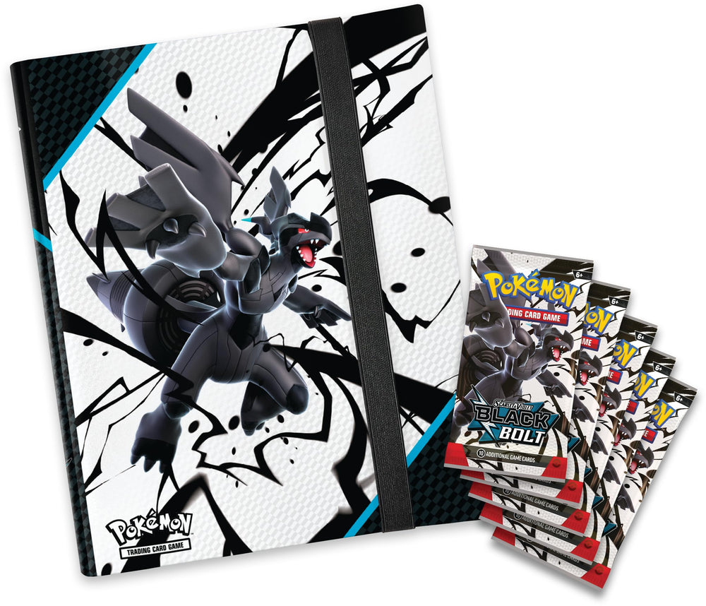 Close-up of Scarlet & Violet Black Bolt boosters showing vivid artwork and potential pulls.