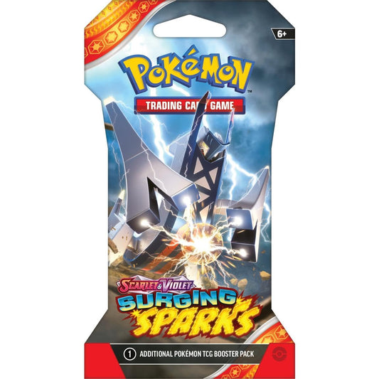 Pokemon Surging Sparks booster art variant highlighting diverse card illustrations for a collector's display.